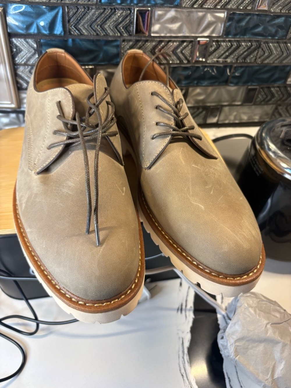 Steve Madden Men's Taupe/Beige Chukka Boots with White Lug Sole